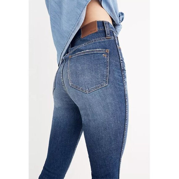 Madewell 10" High-Rise Skinny Jeans Raw Cut Hem Stretch Denim Mid Wash Blue 23 - Picture 3 of 10
